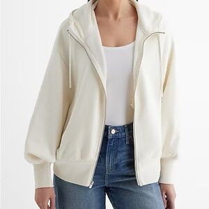 Relaxed Zip Up Banded Bottom Fleece Hoodie From Express